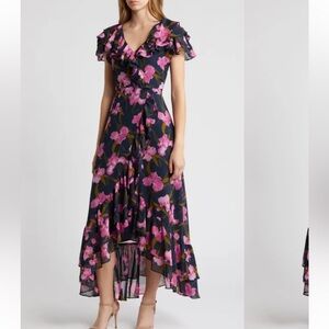 Chelsea 28 Faux Wrap Maxi Dress Women 1X NWT Floral Ruffles Wedding Guest Event